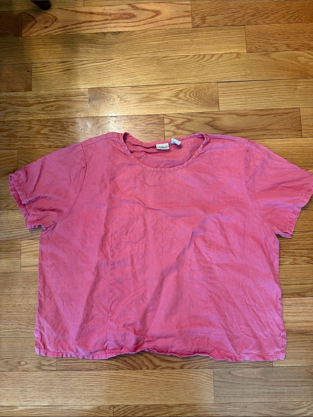 LLBean 100 Percent Linen Pink Short Sleeve Boxy Tee Vintage Cottagecore XL